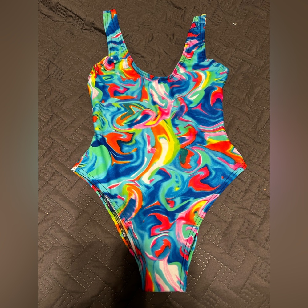 Small neon rainbow marble bodysuit